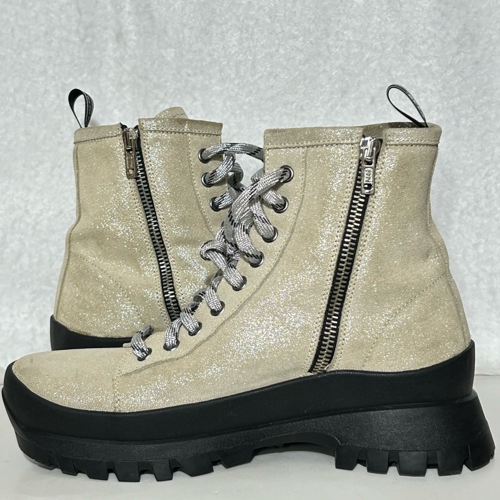 P448. Womens Denise Shimmery Beige Leather Vibram Platform Sneaker Booties EU 36 - Picture 7 of 13